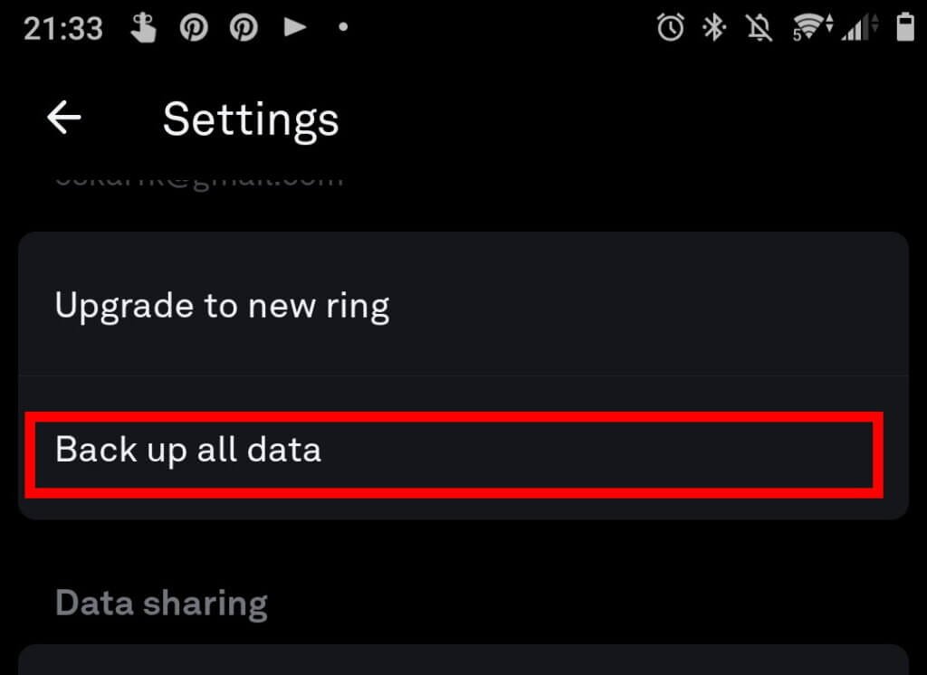 Oura Ring Backup all data